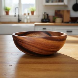 Bol de service en bois d'acacia et mangue fait main, design classique, non traité, pour cuisine, salle à manger, décoration, rangement de fruits et collations - Product Image 4