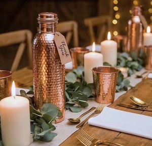 Decorative Hammered <b>Copper</b> <b>Drinking</b> <b>Bottle</b> Stylish Table Hydration <b>Bottle</b> for Dining Presentation - Product Image 4