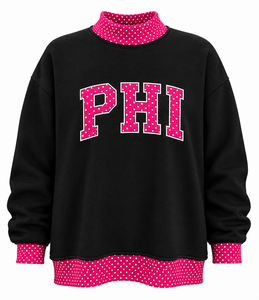 Women's <b>Black</b> Polyester Sweatshirt with Front Logo Embroidery Stand Collar <b>Long</b> <b>Sleeve</b> Casual <b>Top</b> - Product Image 1
