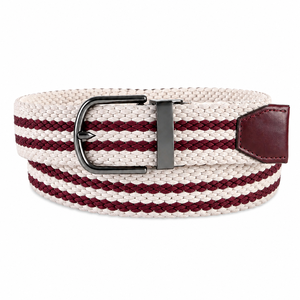 Mens Elastic Braided <b>Belt</b> Woven Stretch Casual <b>Belt</b> Alloy Buckle <b>Burgundy</b> Trim Wholesale Supplier Ivory <b>Burgundy</b> Stripe OEM - Product Image 1
