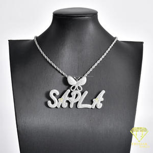 Lab Grown Diamond SAPLA Name Pendant Necklace With Brilliant Sparkling Stone Details <b>Butterfly</b> Accent Premium Custom Jewelry - Product Image 5