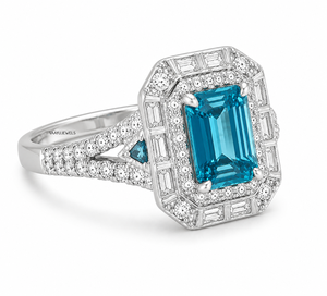 Anillo de Compromiso y Boda de Lujo con Topacio Azul Corte Esmeralda, Diamante Cultivado en Laboratorio, Oro 10K 14K 18K, Plata 925 935, Bañado en Rodio - Product Image 4