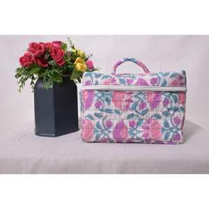 Pochette de maquillage en coton floral, légère, écologique, style bohème, avec fermeture éclair, organiseur, style cottagecore, grande capacité, pour les voyages et l'usage quotidien - Product Image 1