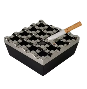 Eye Catching Stainless Steel Square Desktop <b>Ashtray</b> with Embossed Pattern Minimalist Design for Home Use - Product Image 6