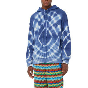 Sweat-shirt à capuche tie-dye bleu pour homme, manches longues, avec cordon de serrage, poche kangourou, style décontracté streetwear, logo personnalisé OEM ODM - Product Image 6