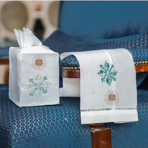 Mint snowflake <b>linen</b> <b>set</b> adds cozy charm to bathrooms and festive winter settings. - Product Image 1
