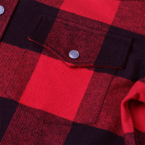 Chemise en flanelle à carreaux rouge et noir pour homme, manches longues, col mandarin, 100% coton, tissu dobby 220g, logo personnalisé, vêtements d'été - Product Image 6