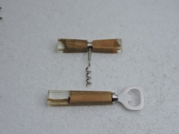 Ouvre-bouteille et tire-bouchon 2-en-1 en acier inoxydable avec manche en bois écologique au design unique – Ensemble d'outils de cuisine modernes