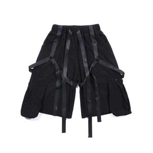 Men's Black Cargo Shorts Elastic Waist Canvas Workwear Style Length Ribbons Decoration Solid Color Breathable - Product Image 1