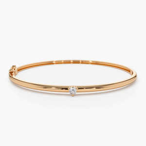 Pulsera de Oro Sólido de 14K Clásica al por Mayor con Diamante Cultivado en Laboratorio de 0.10ctw, Engastado en Puntas, Redondo Solitario, con Bisagra, para Uso Diario - Product Image 2
