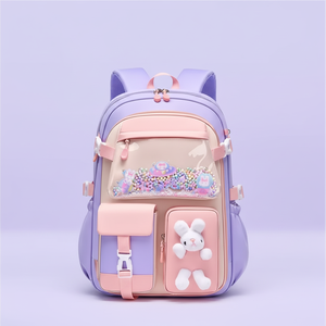 Fashion Cartoon <b>Backpack</b> for Girls Softback <b>Waterproof</b> Polyester <b>School</b> Bag with Rabbit Design Large Capacity Pink Purple - Product Image 6