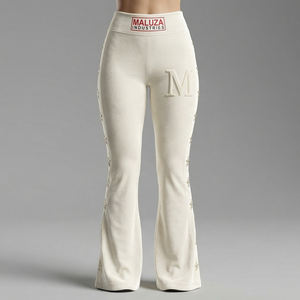 Leggings de mode en strass pour femmes, taille haute, évasés, extensibles, style streetwear, couleur violette, vente en gros - Product Image 1