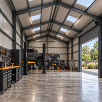 Garage préfabriqué en acier, atelier métallique avec portes à enroulement doubles pour le stockage de voitures et la réparation automobile à domicile