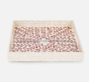 Plateau carré en nacre rose fabriqué à la main par ARTISAN CRAFT Produit d'artisanat naturel - Product Image 3