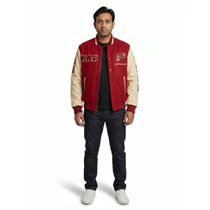 Chaqueta Varsity Premium Personalizada para Hombre, Talla 3XL, de Lana Melton con Mangas de Cuero, Bordada, Estilo Urbano, con Letras de Chenille, para Fraternidades - Product Image 1