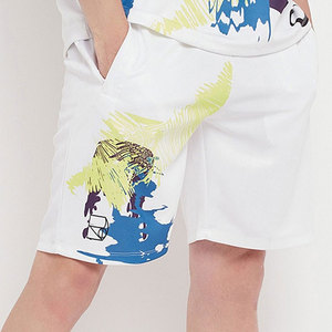 Men's White Printed Shorts With Yellow And Blue Pattern <b>Elastic</b> Waist Casual Style Breathable Polyester Fabric - Product Image 6