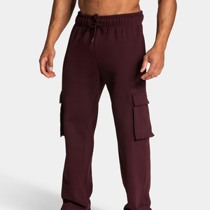 Pantalones Deportivos Cargo Color Borgoña para Hombre, Corte Holgado, Cintura con Cordón, Pantalones Largos con Bolsillos, Directo de Fábrica - Product Image 1
