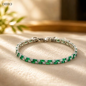 925 Sterling <b>Silver</b> Tennis <b>Bracelet</b> Emerald Cut Green Gemstone Engagement Gift for Men & Women Moissanite Jewelry - Product Image 1