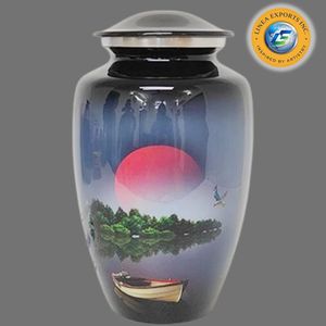 European Style Cremation Urn Adult <b>Memorial</b> <b>Keepsake</b> Purple Blue Gradient Silver Ornate Band Customize Design - Product Image 6