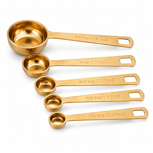 Juego de Cucharas Medidoras de Latón Premium con Acabado Dorado, 5 Piezas, Cucharas Medidoras de Cocina al por Mayor, Herramientas para Hornear y Cocinar para el Hogar, Hoteles y Cafeterías - Product Image 1