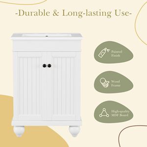 24-Inch Sleek Modern Bathroom Vanity with Elegant Ceramic Sink Solid Wood <b>Frame</b> Adjustable Shelf - Product Image 4