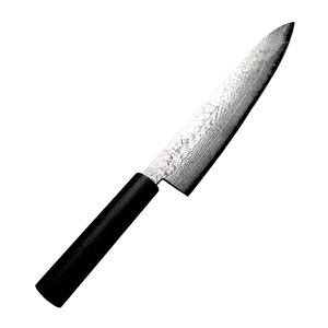Cuchillo de cocina japonés forjado Fukube VG10 de 16 capas de Damasco con mango lacado negro: Santoku, Gyuto, Nakiri, Petty, Bunka, Sujibiki - Product Image 2