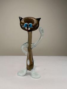 Figurine de chat en verre soufflé artisanal, ambre brun, yeux bleus, sculpture animale, 11 cm (4,33 po) - Product Image 5