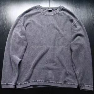 Vente en gros de sweat-shirt ample à col rond en pur coton délavé épais Sweat à capuche pour hommes et femmes en tricot gaufré - Product Image 1