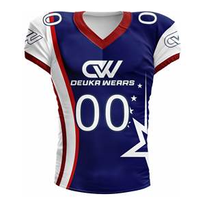 Jersey de Fútbol Americano Personalizado con Nombre y Número Sublimados, MOQ Bajo, 100% Poliéster, Malla Transpirable, Manga Corta, Ajuste Deportivo - Product Image 1