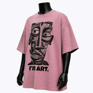 เสื้อยืดแขนสั้นสีชมพูทรงโอเวอร์ไซส์สำหรับผู้ชาย พิมพ์ลายดิจิทัลด้านหน้า คอกลม ทรงปกติ ผ้าฝ้ายเจอร์ซีย์ถัก 100% ระบายอากาศได้ดี น้ำหนัก 220 กรัม - Product Image 3