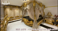 Lit King Size en Bois de Teck Massif Sculpté à la Main, Style Baroque Royal Moderne, avec Design Maharaja Luxueux et Élégant