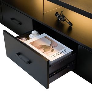 Mobile TV a 4 cassetti con anta per TV fino a 80 pollici, nero, per soggiorno, centro di intrattenimento con spazio contenitivo - Product Image 5