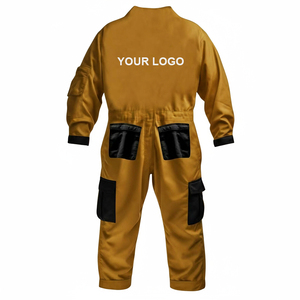Combinaison de travail en coton pour homme, résistante à l'abrasion, jaune avec poches noires et patch logo - Product Image 2