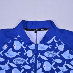 <b>Mens</b> One Piece Swimwear Short Sleeve Blue Fish Print UPF50+ Quick Dry Sportswear Zipper Front Spandex Polyester Swimmer Uniforms - Product Image 5