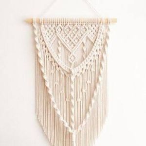 Décoration murale en macramé de coton bohème à prix abordable, motif géométrique, pour l'agencement intérieur, style bohème avec pompons - Product Image 6
