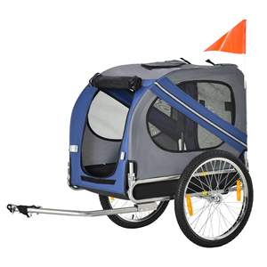 Remorque de vélo pour animaux de compagnie bleue/grise avec roues tout-terrain 3 entrées et panier de voyage sécurisé à écran en maille pour chiens - Product Image 1