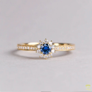 Blue Round Moissanite Halo Engagement <b>Ring</b> in 14K Gold Plated <b>925</b> Sterling <b>Silver</b> with IGI Certification Vintage Style for Women - Product Image 3