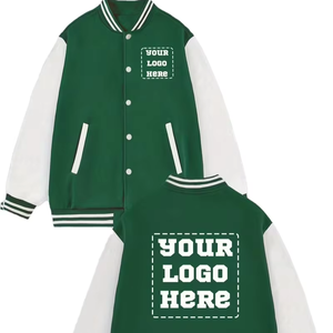 Autumn/Winter Men's Lined Casual Green <b>White</b> Color Block Striped Reversible Windproof Fleece Baseball <b>Jacket</b> Customizable - Product Image 1