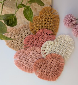 Stylish Heart Shape Macrame Coasters Handmade Table <b>Mats</b> Perfect for Beverage Serving And Romantic Table Decor From India - Product Image 2