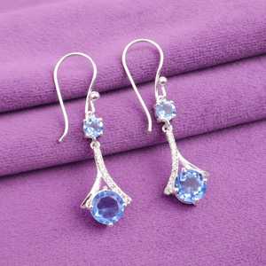 Tanzanite <b>Dangle</b> <b>Earrings</b> 925 Sterling <b>Silver</b> CZ Vintage Wedding Anniversary Party Birthstone Jewelry for Women Elegant Gift - Product Image 3