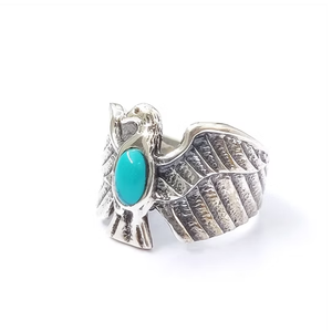 Handmade Eagle Shape Silver <b>Ring</b> With <b>Turquoise</b> Stone – Solid 925 Sterling Silver Unisex Statement Jewelry - Product Image 2