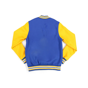 เสื้อแจ็คเก็ตวาร์ซิตี้สีน้ำเงิน ผ้าขนสัตว์ ปักโลโก้กรีกตามสั่ง เสื้อแจ็คเก็ตเลตเตอร์แมน สำหรับชมรมนักเรียน ชมรมนักกีฬา เสื้อผ้าสตรีทแวร์ ปักลาย - Product Image 4