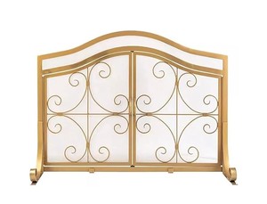 Arched Scroll Metal Fireplace <b>Screen</b> Double Panel Spark Guard with Fine Mesh Protective Folding Hearth <b>Cover</b> - Product Image 4