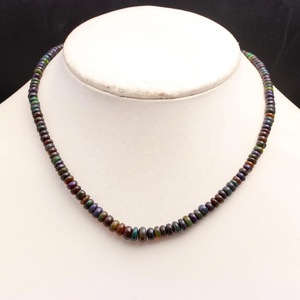 925 <b>Sterling</b> <b>Silver</b> Black Ethiopian Opal Necklace with 3mm Rondelle <b>Beads</b> Quality Lock Shape Rondelle - Product Image 5