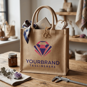 Sac fourre-tout en jute laminé indien avec logo personnalisé, poignée d'épaule, qualité supérieure, fermeture éclair sécurisée pour les courses et l'usage quotidien - Product Image 2