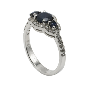 Bague Statement en Argent 925 Plaqué Rhodium avec Saphir Bleu Foncé pour Femme, Bijou de Soirée - Product Image 3