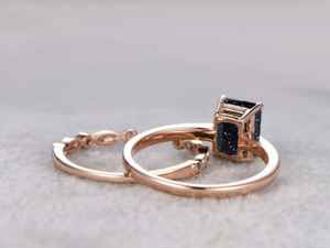 Ensemble de 2 bagues en pierre de sable bleue plaquées or rose 925, bagues de fiançailles empilables vintage uniques en argent sterling - Product Image 6