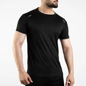 Camiseta de Manga Corta Negra para Hombre, de Secado Rápido, Corte Ajustado, Cuello Redondo, Informal, de Color Sólido, Tejida en Poliéster - Product Image 1