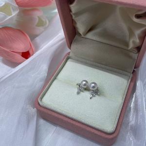 Boucles d'oreilles en perles d'Akoya d'eau de mer naturelle 6-6,5 mm, design en feuille d'argent pur, sensibilité au cristal, fabriquées en argent pur, boucles d'oreilles 6-6,5 mm - Product Image 1