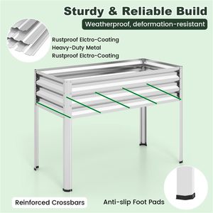 3-in-1 Silver Metal Raised Garden Bed with Mini Greenhouse Cover Elevated <b>Planter</b> <b>Box</b> for Flower Pots & <b>Planters</b> - Product Image 5